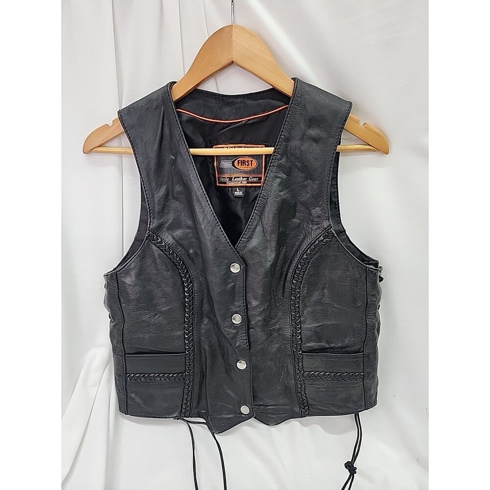Vintage Womens First Classics Leather Motorcycle Vest Sz L Good Condition Read